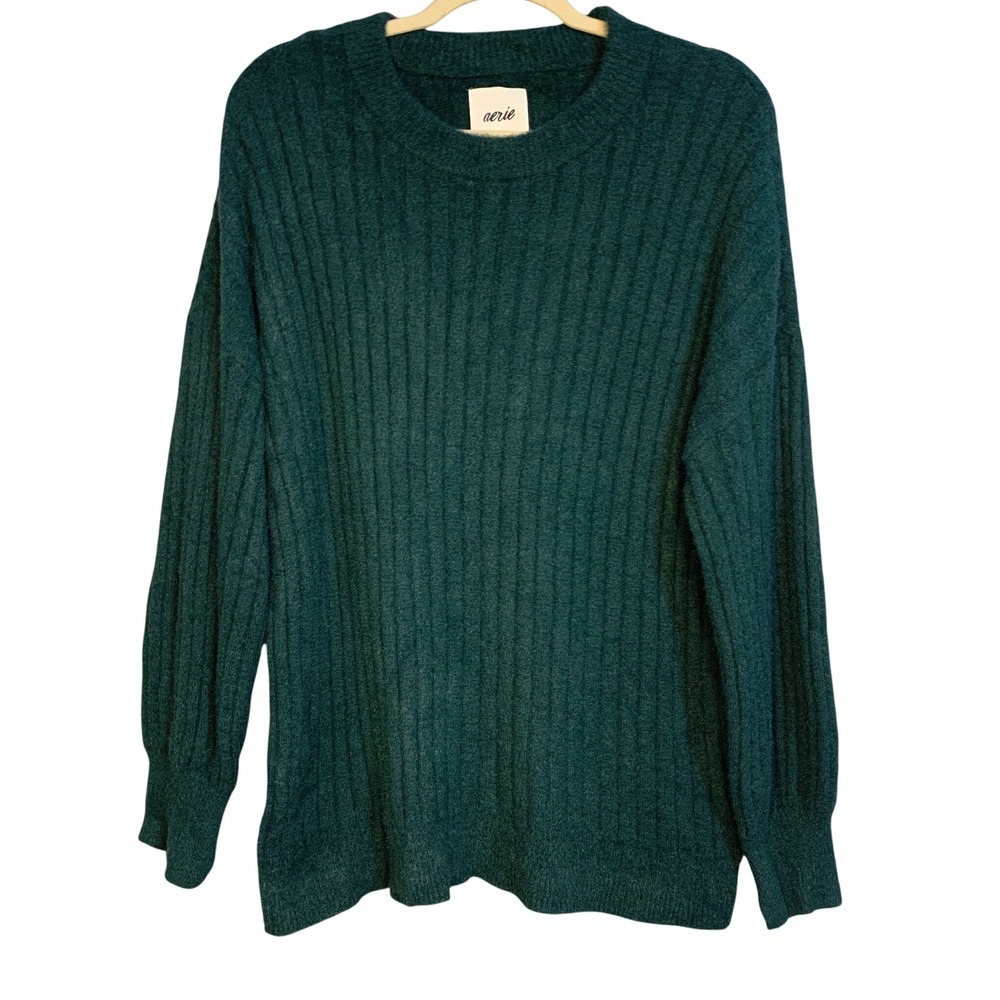 Aerie Ribbed‎ Crew Neck Long Sleeve Soft Cozy Sweater Deep Teal Green M M
